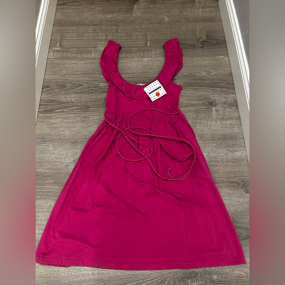 Gretchen Scott pink ruffle dress with tie belt